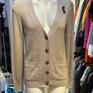 G Elegant Beige Button-Up Cardigan